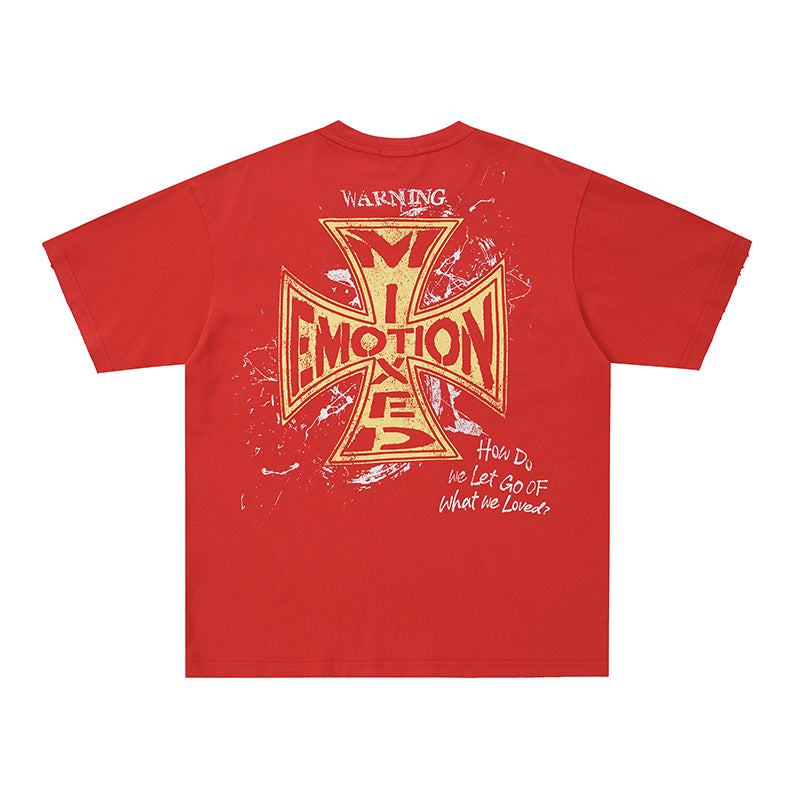 MIXED EMOTION Red Cross Graphic T‑Shirt
