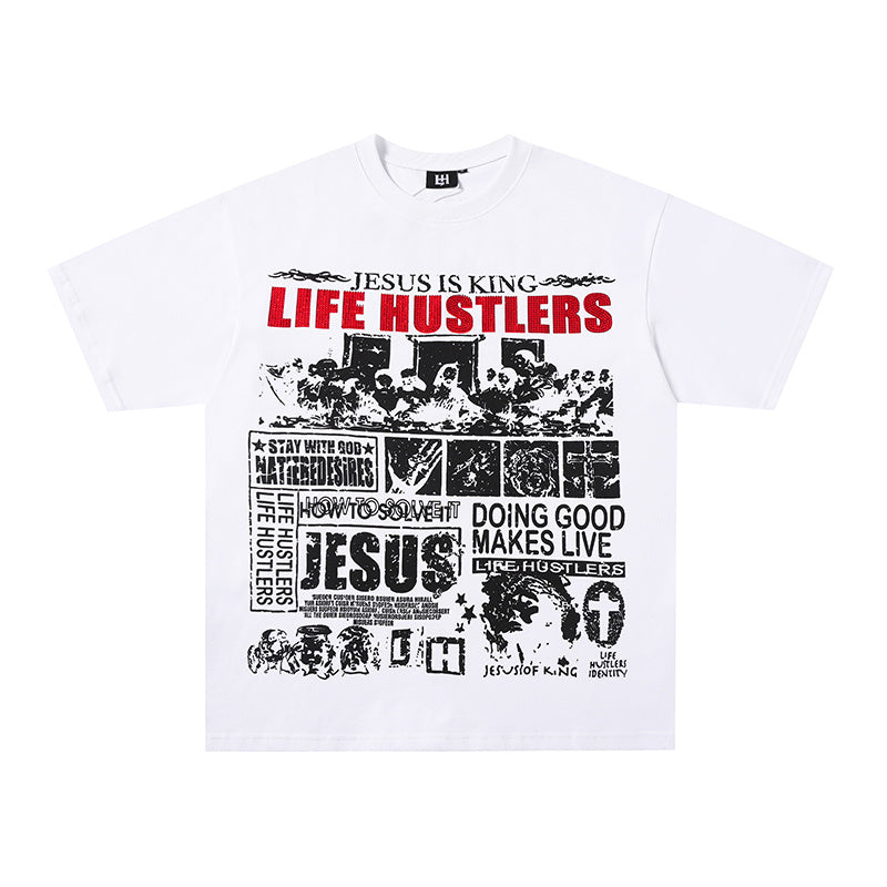 Life Hustlers Jesus Collage Graphic White Tee