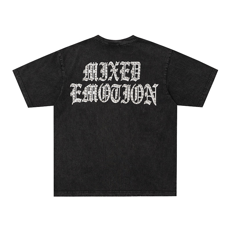 MIXED EMOTION Vintage Portrait Graphic Black T‑Shirt