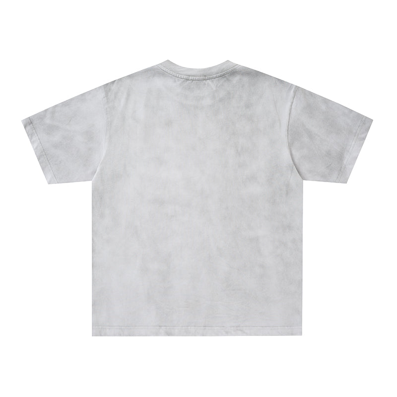 MIXED EMOTION Eagle Print Washed‑Grey T‑Shirt