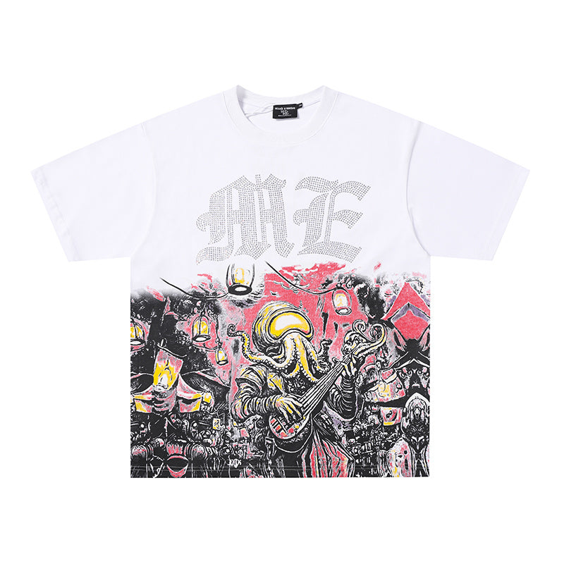 MIXED EMOTION Skull Floral Graphic 2‑Color T‑Shirt