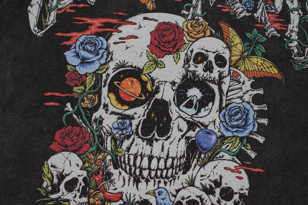 Godspeed Floral Skull Vintage Black T‑Shirt