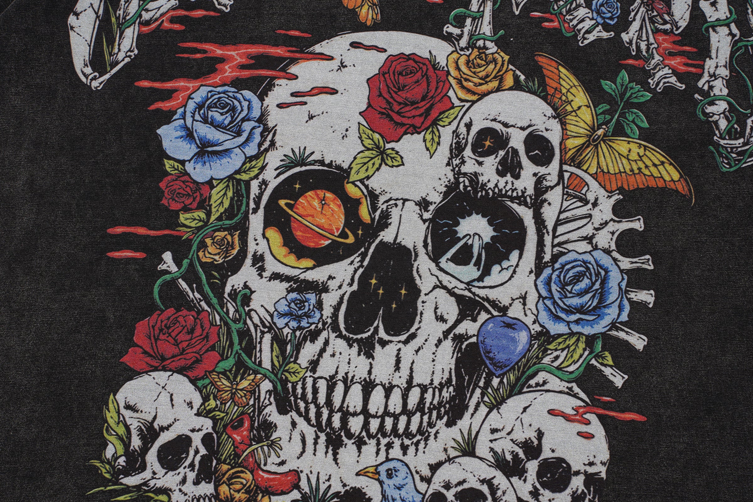 Godspeed Floral Skull Vintage Black T‑Shirt