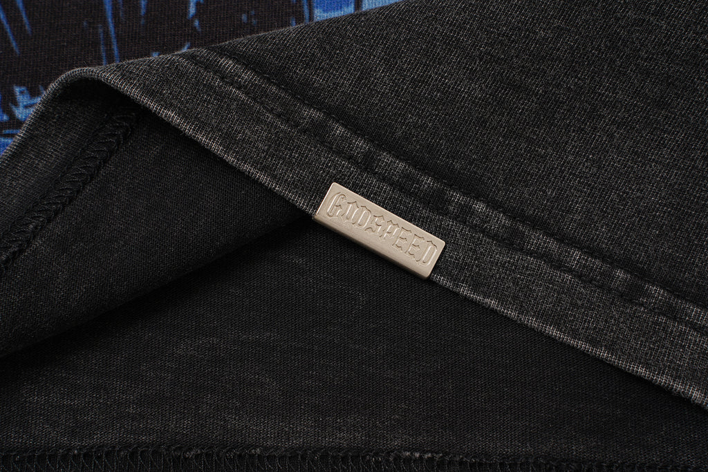 Godspeed Blue Skull Graphic Black T‑Shirt
