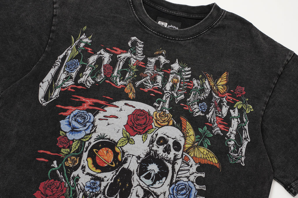 Godspeed Floral Skull Vintage Black T‑Shirt