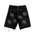 MIXED EMOTION Rhinestone Distressed Black Denim Shorts