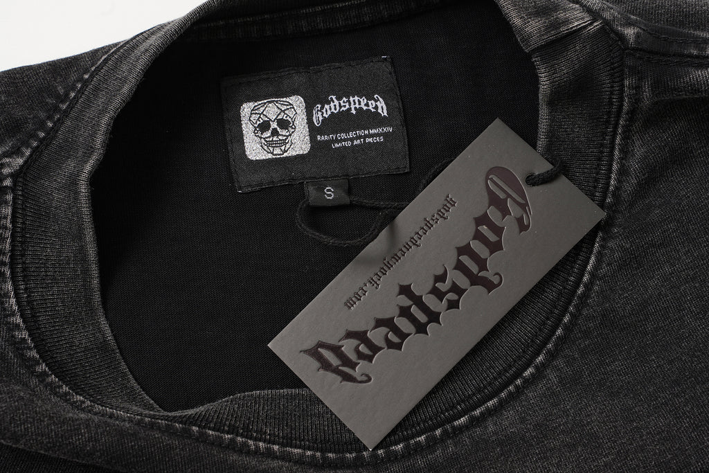 Godspeed Floral Skull Vintage Black T‑Shirt