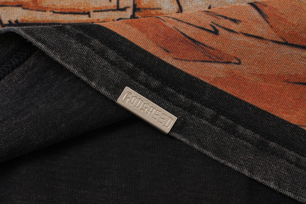 Godspeed Mountain Landscape Graphic Vintage‑Wash T‑Shirt