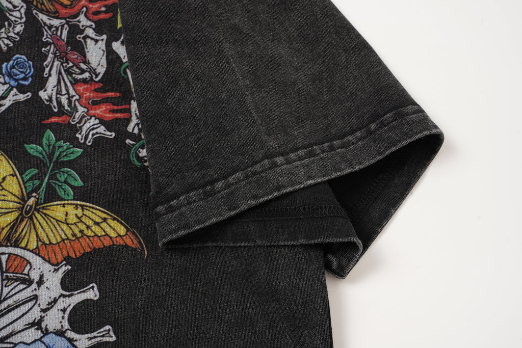 Godspeed Floral Skull Vintage Black T‑Shirt