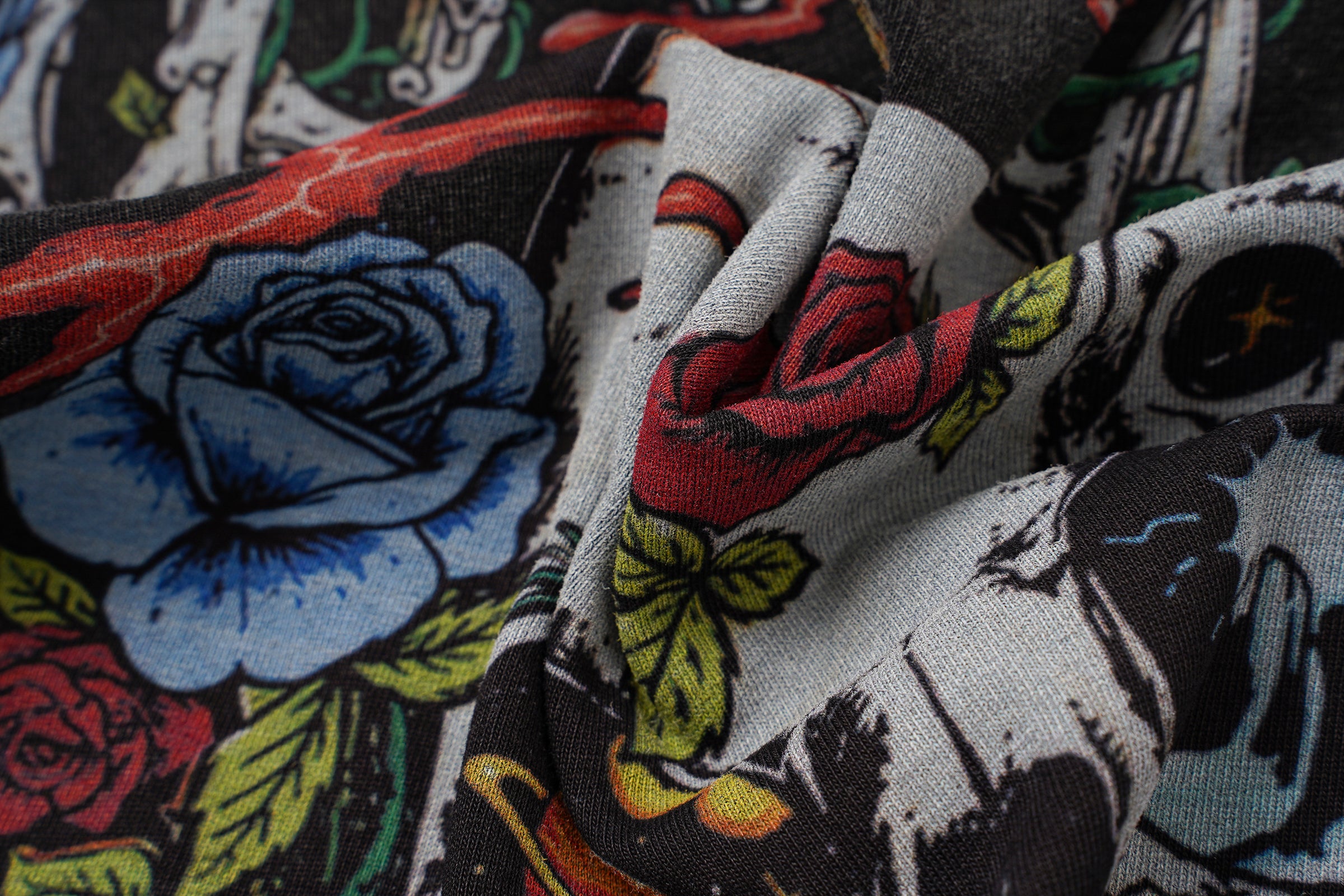 Godspeed Floral Skull Vintage Black T‑Shirt