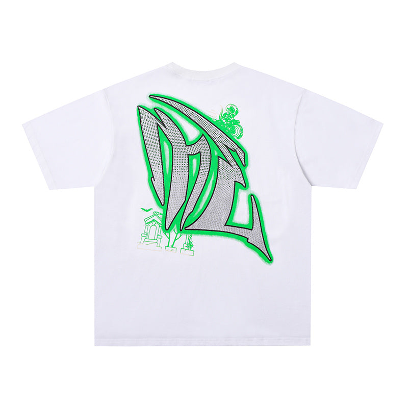MIXED EMOTION Green Letter Graphic 2‑Color T‑Shirt