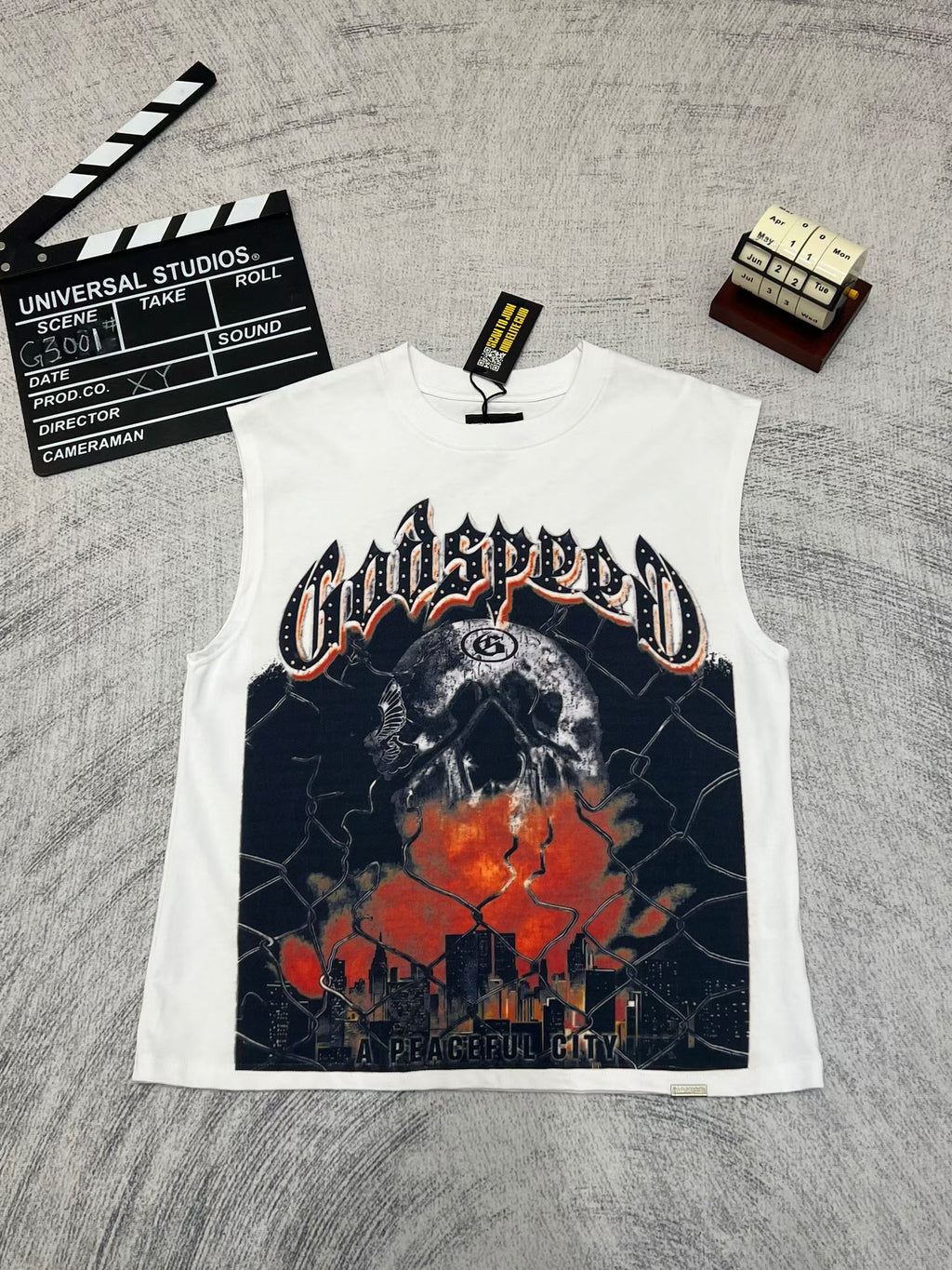 Godspeed Skull Graphic White Tank Top