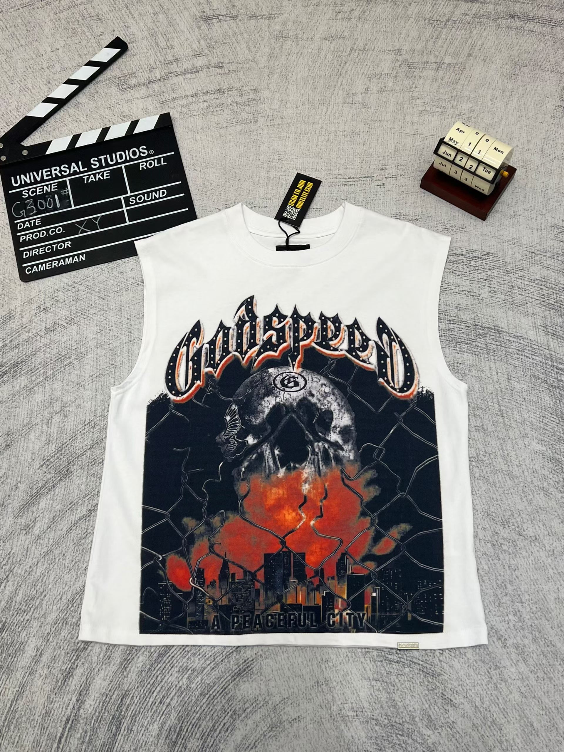 Godspeed Skull Graphic White Tank Top