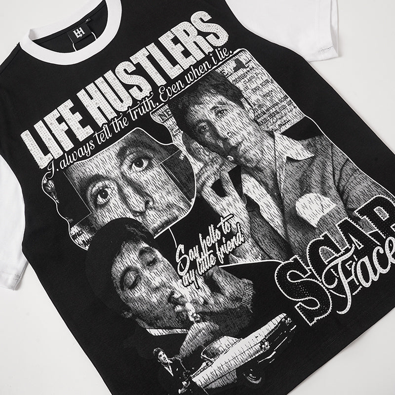 Life Hustlers Raglan‑Sleeve Portrait Graphic Tee