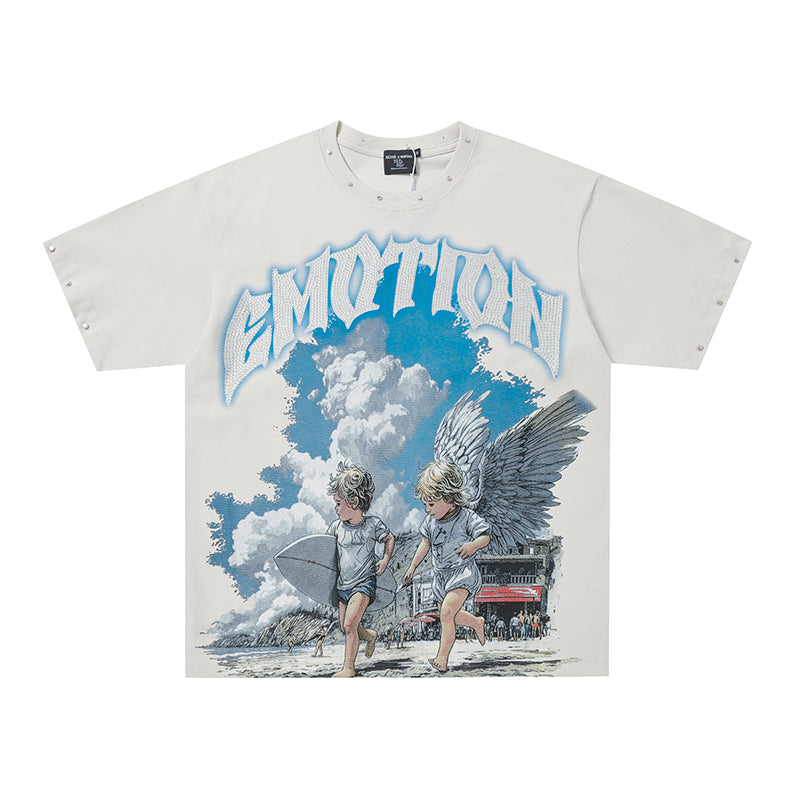 MIXED EMOTION Cloud Landscape Print 2‑Color T‑Shirt