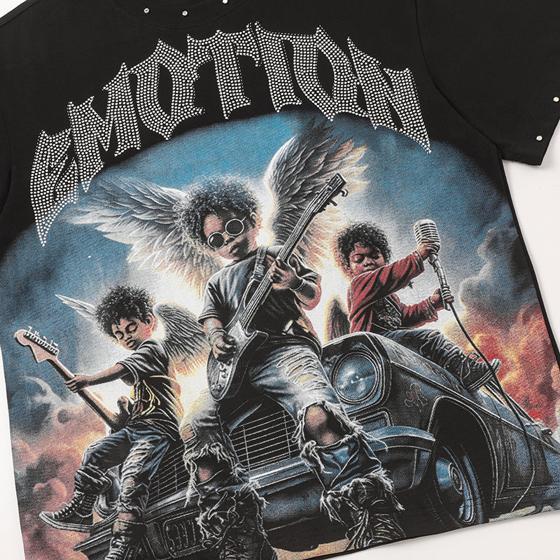 MIXED EMOTION Angel Rider Graphic Black T‑Shirt
