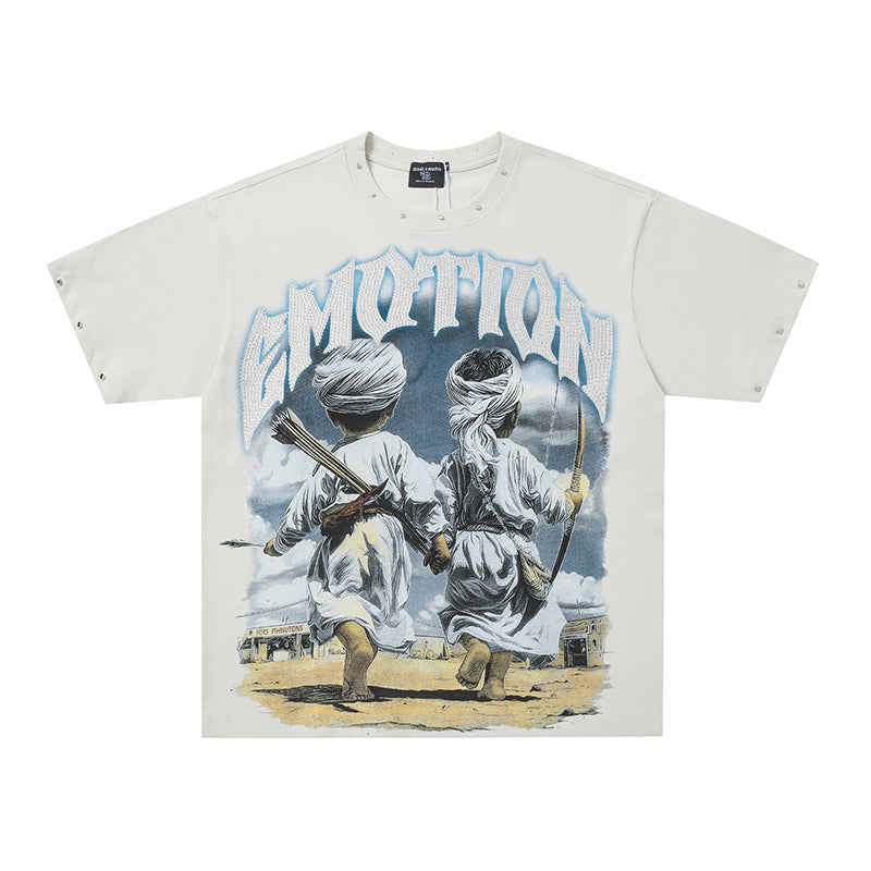 MIXED EMOTION Retro Character Graphic 2‑Color T‑Shirt
