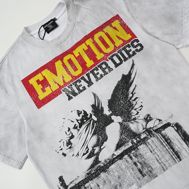 MIXED EMOTION Eagle Print Washed‑Grey T‑Shirt