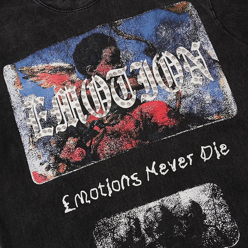 MIXED EMOTION Vintage Portrait Graphic Black T‑Shirt
