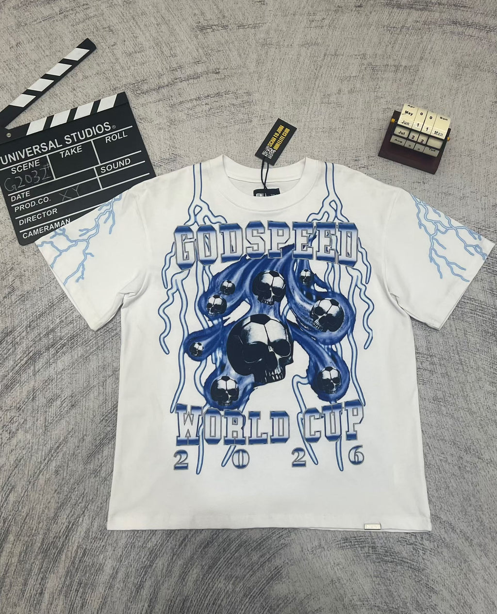 Godspeed Blue‑Skull Graphic T‑Shirt