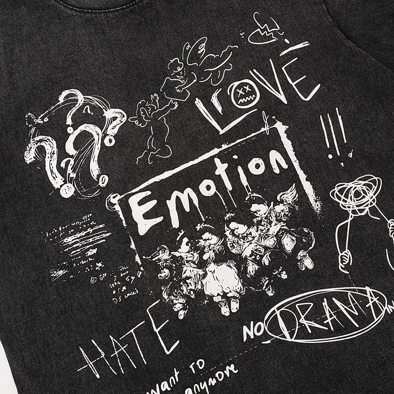 MIXED EMOTION Skull Cross Graphic Black T‑Shirt