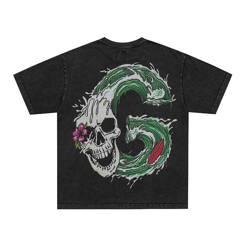 Godspeed Green Snake Skull Graphic T‑Shirt