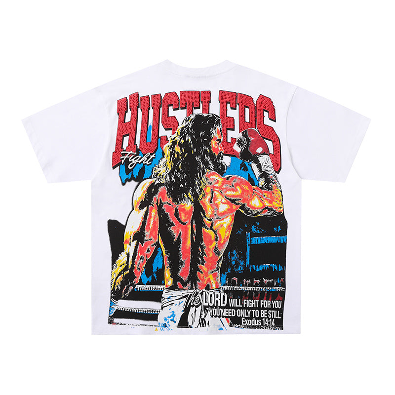 Life Hustlers Wrestler Graphic White T‑Shirt