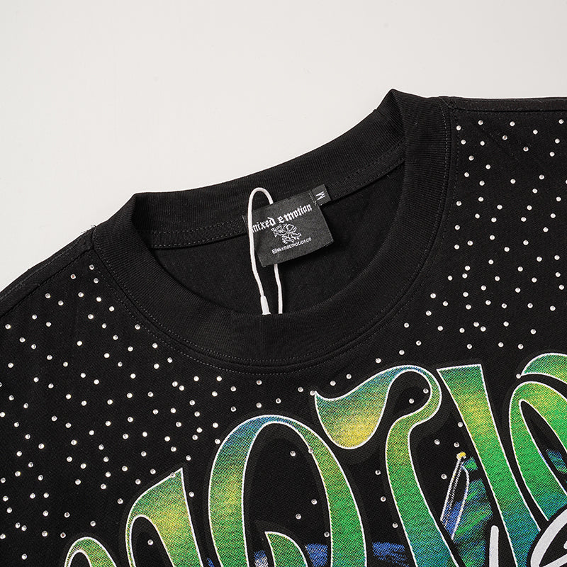 MIXED EMOTION Astronaut Rhinestone Black T‑Shirt