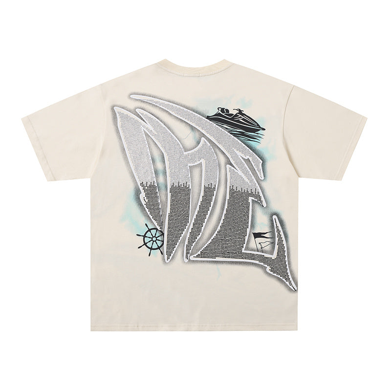 MIXED EMOTION Dolphin Ocean Graphic 2‑Color T‑Shirt