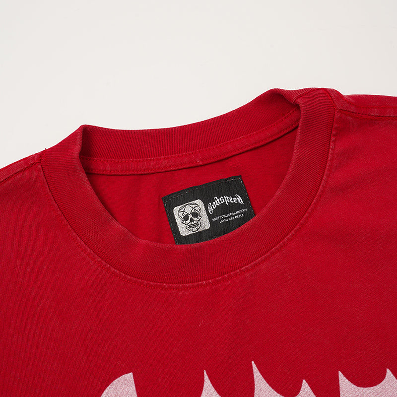 Godspeed Skull Print Red T‑Shirt