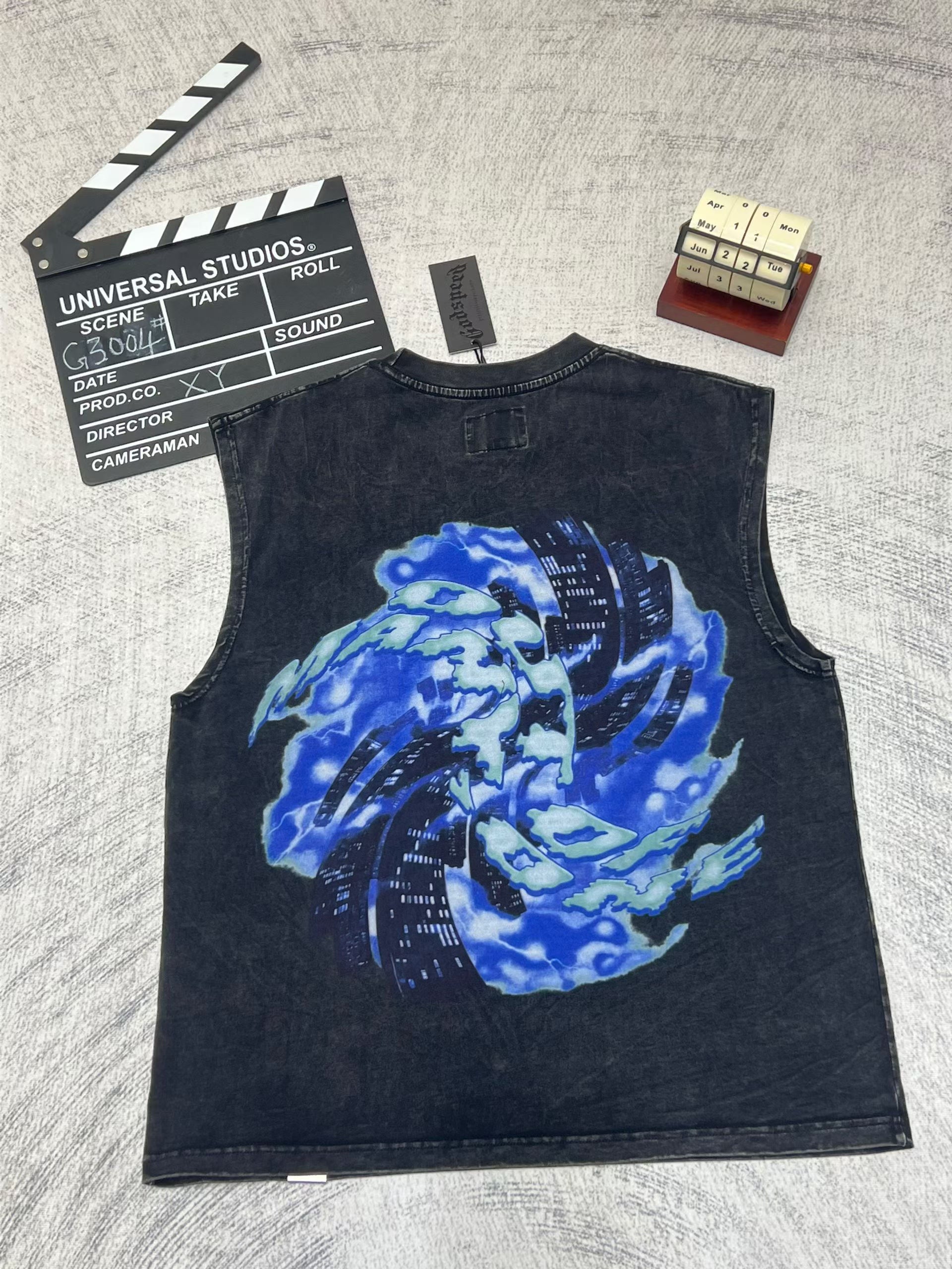Godspeed Skull‑Liberty Torch Black Washed Tank Top