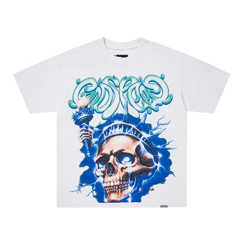Godspeed Blue Flame Skull Graphic T‑Shirt