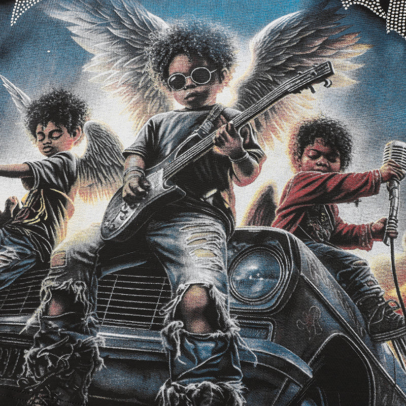 MIXED EMOTION Angel Rider Graphic Black T‑Shirt
