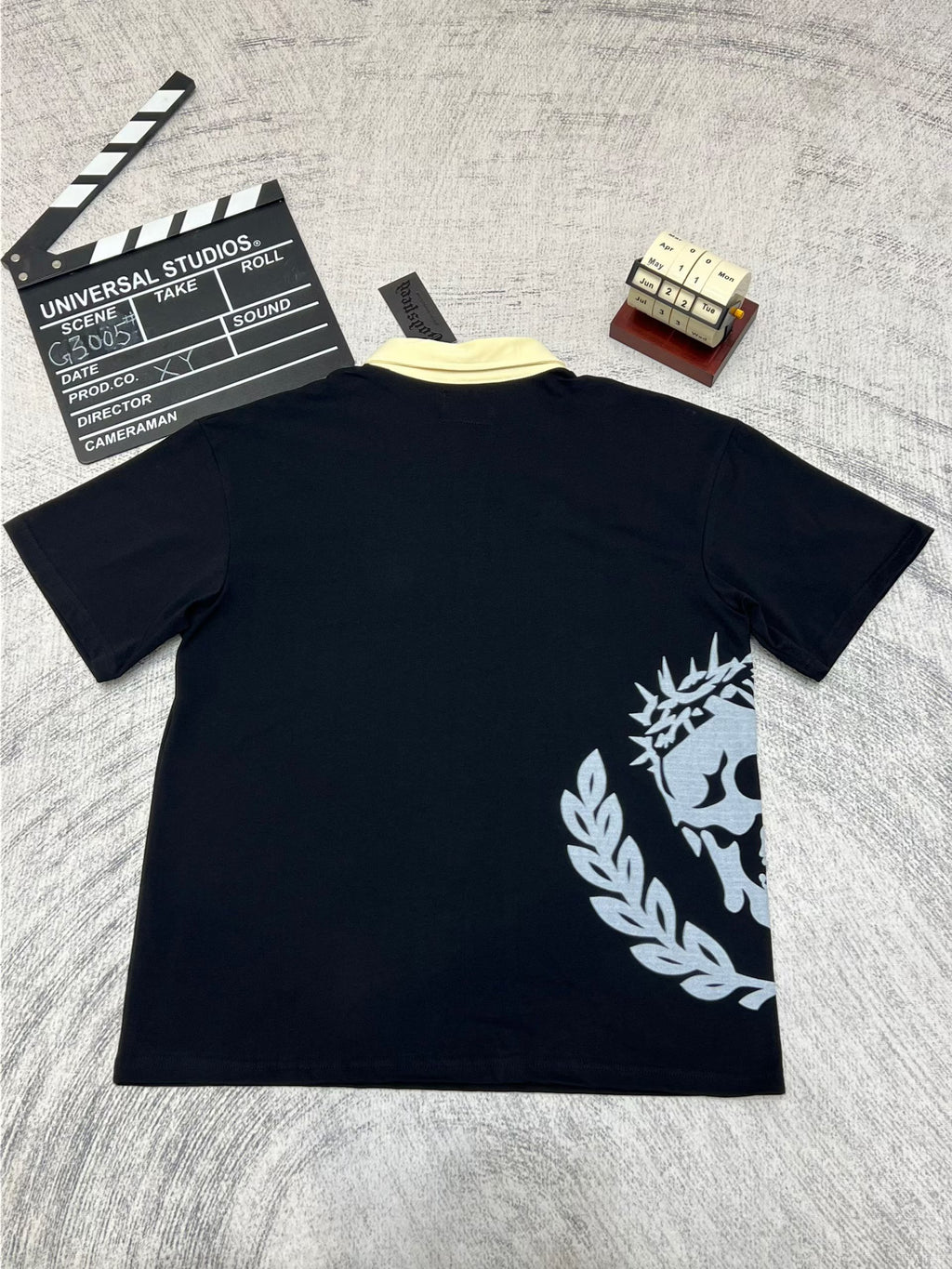 Godspeed Skull‑Laurel Contrast Collar Polo Shirt