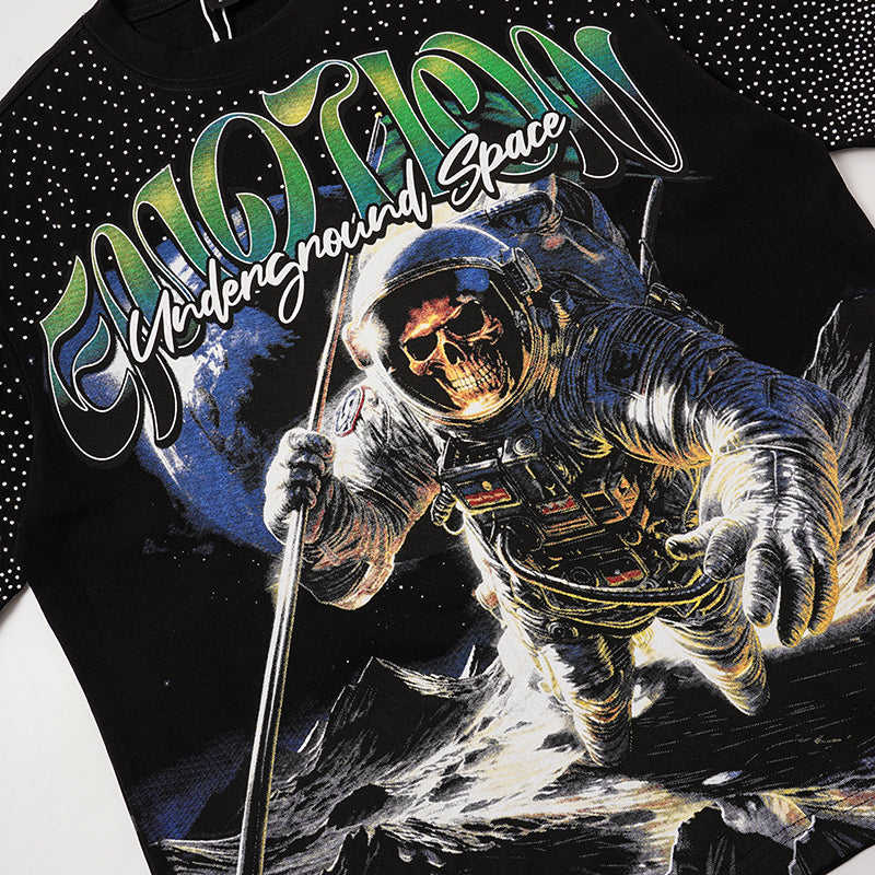 MIXED EMOTION Astronaut Rhinestone Black T‑Shirt