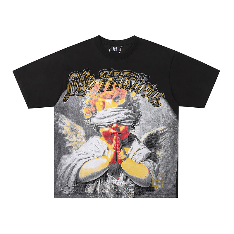 Life Hustlers Praying Angel Graphic Black Tee