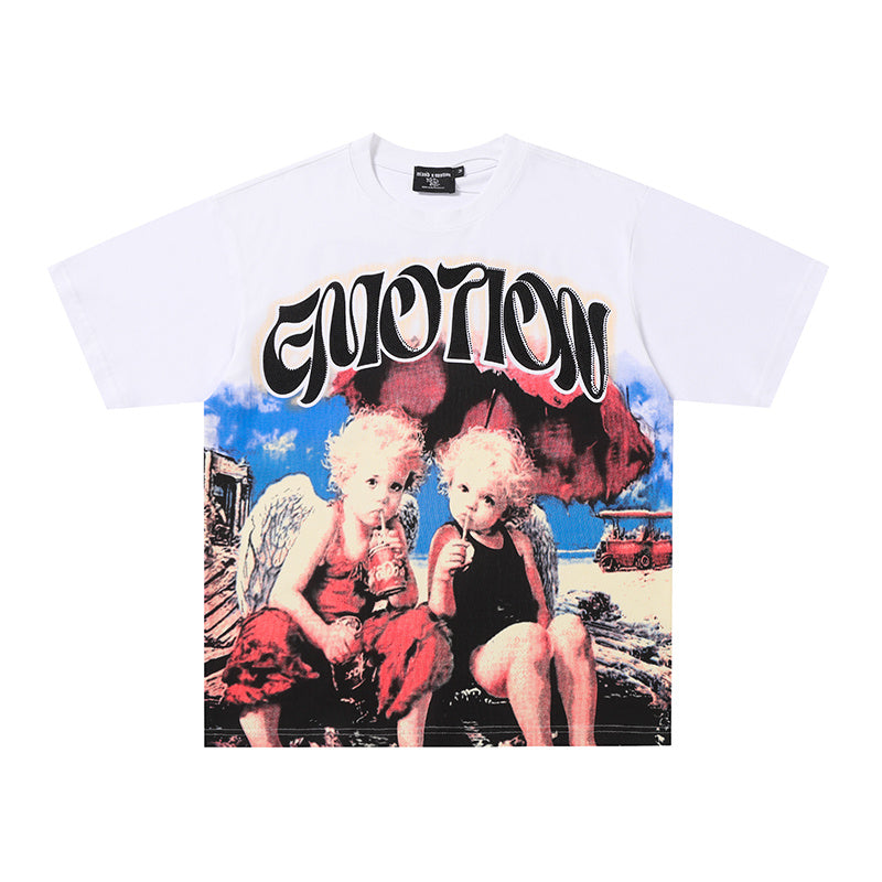 MIXED EMOTION Retro Figure Graphic Multi‑Color T‑Shirt
