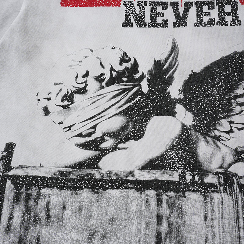 MIXED EMOTION Eagle Print Washed‑Grey T‑Shirt