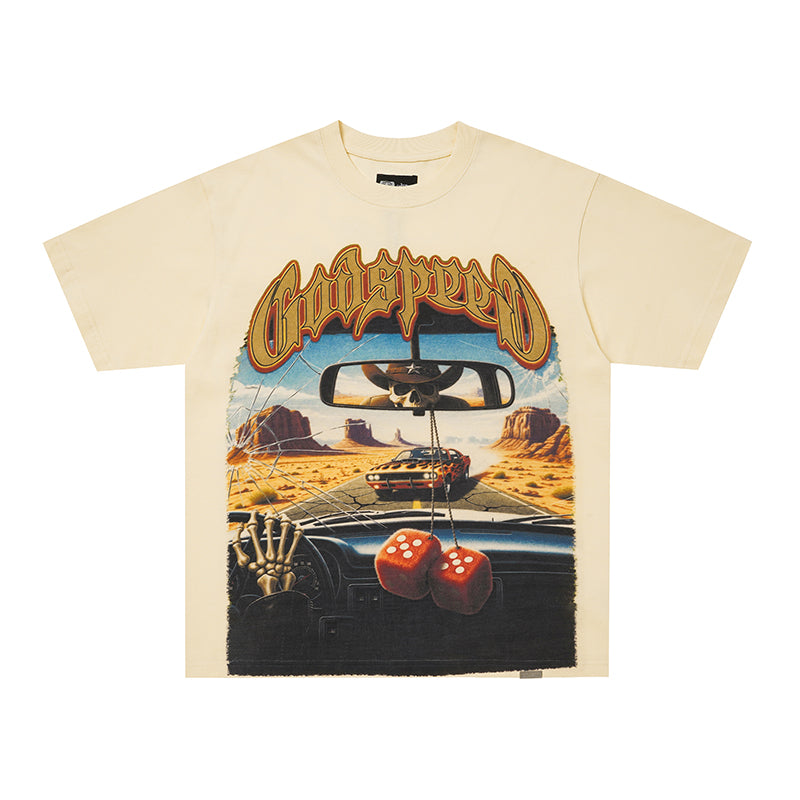 Godspeed Cream‑Tone Vintage Car Graphic T‑Shirt