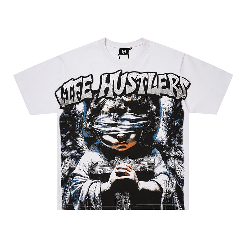 Life Hustlers Blind‑Folded Angel Graphic White T‑Shirt