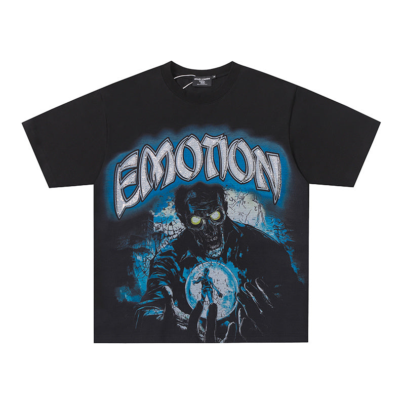 MIXED EMOTION Blue Skull Graphic 2‑Color T‑Shirt