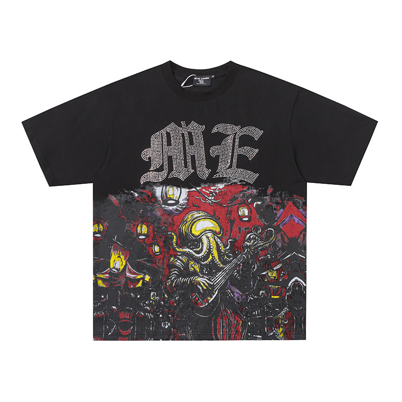 MIXED EMOTION Skull Floral Graphic 2‑Color T‑Shirt