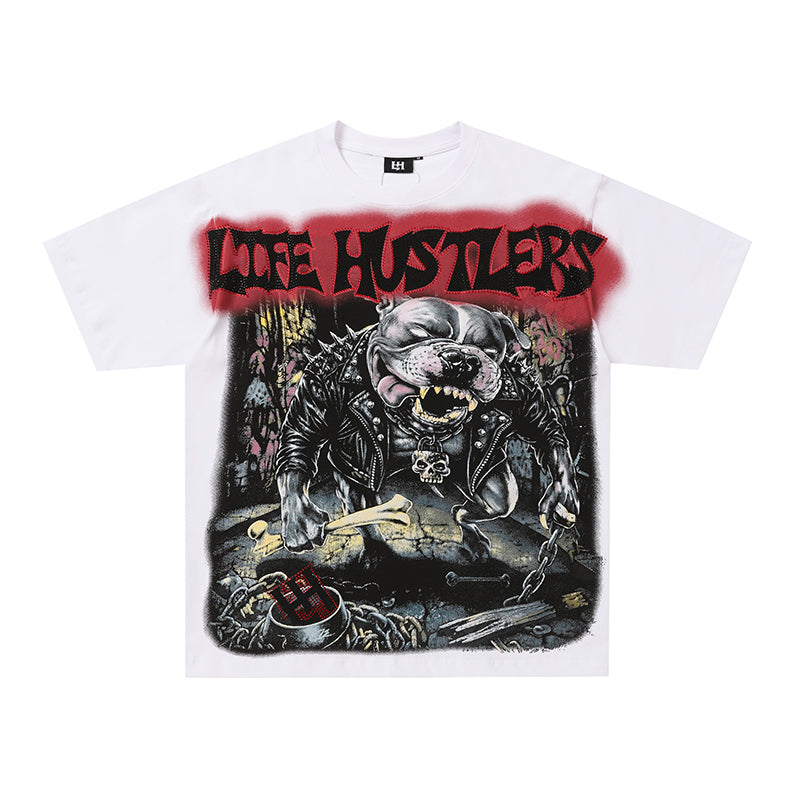 Life Hustlers Vintage Skull Graphic White T‑Shirt
