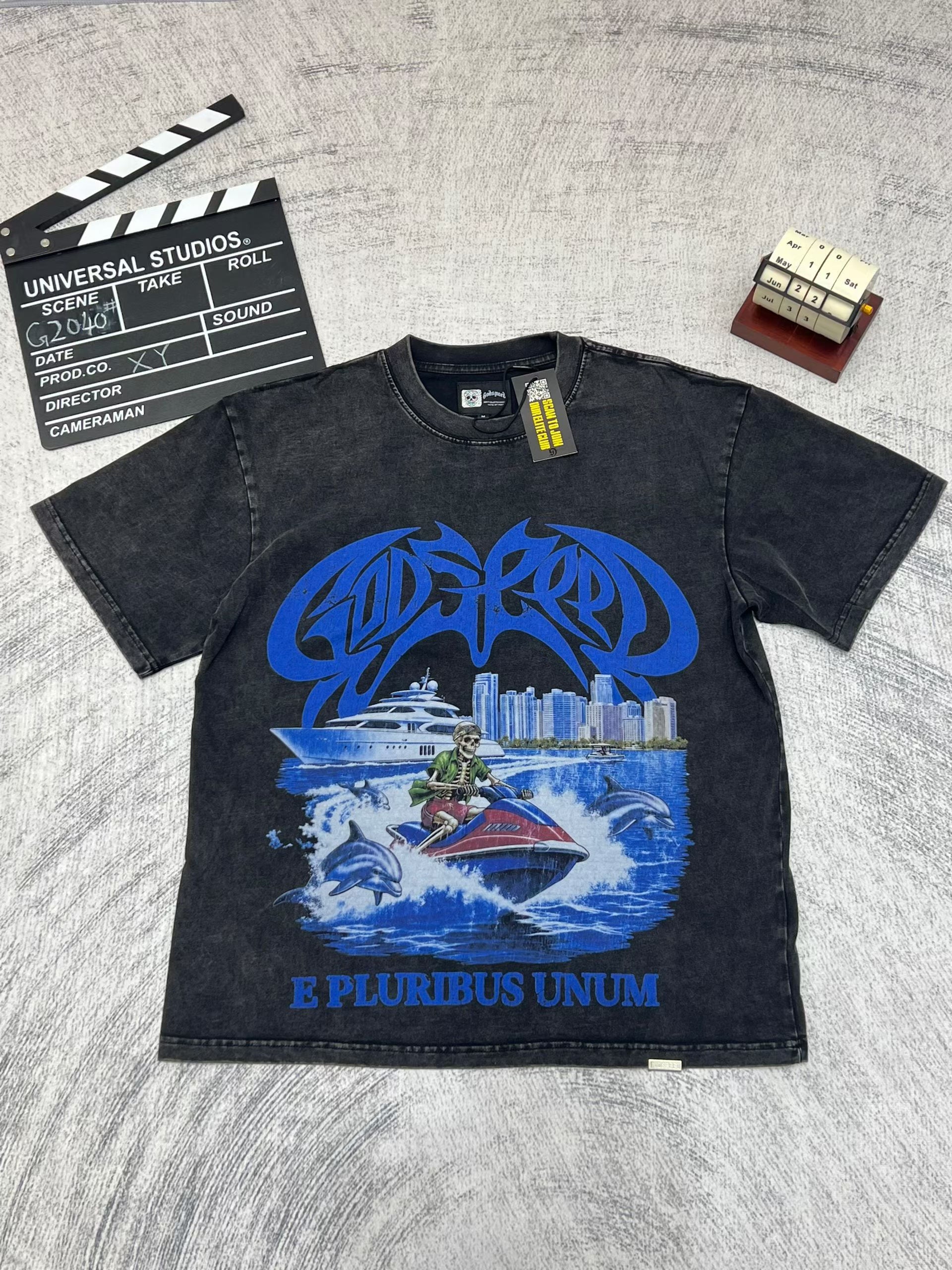 Godspeed Blue Landscape Graphic Black T‑Shirt