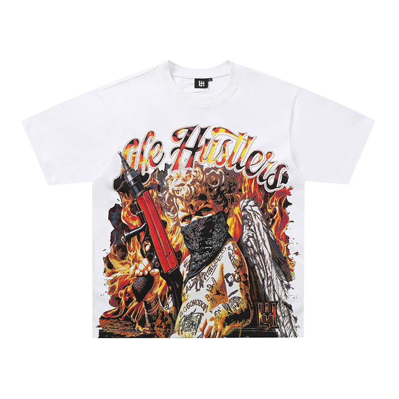 Life Hustlers Fire Angel Graphic White Tee