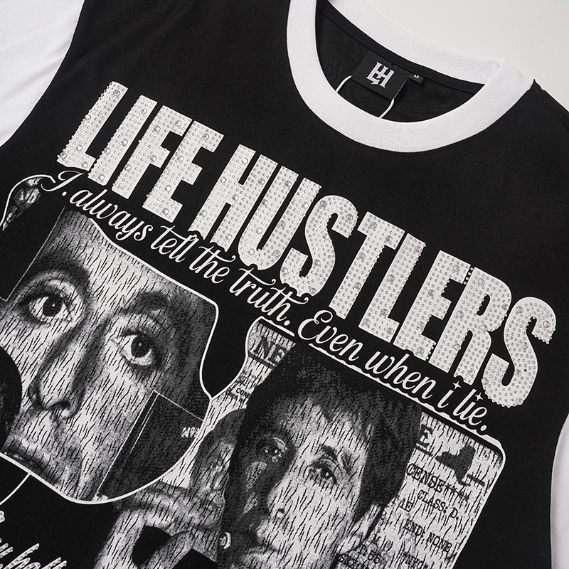 Life Hustlers Raglan‑Sleeve Portrait Graphic Tee