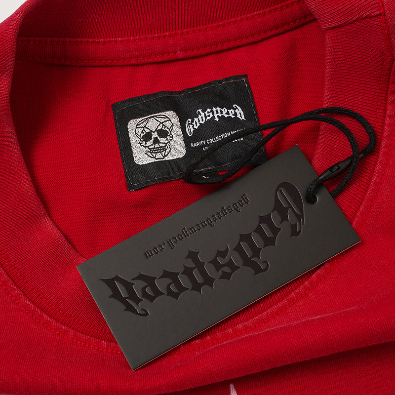 Godspeed Skull Print Red T‑Shirt
