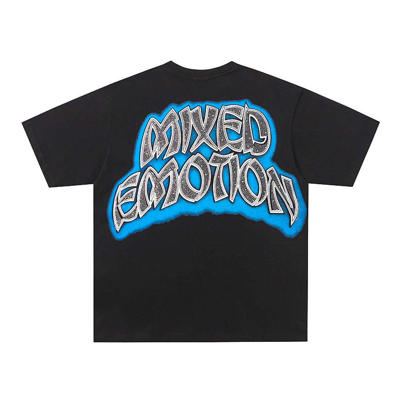 MIXED EMOTION Blue Skull Graphic 2‑Color T‑Shirt