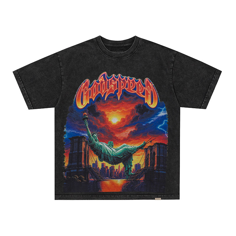 Godspeed Sunset Dinosaur Graphic T‑Shirt