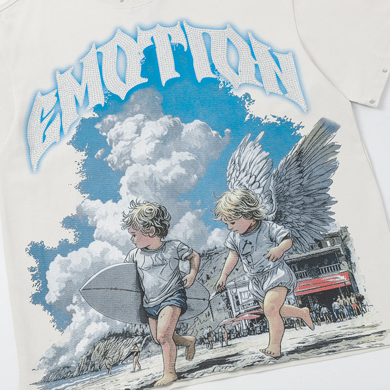 MIXED EMOTION Cloud Landscape Print 2‑Color T‑Shirt